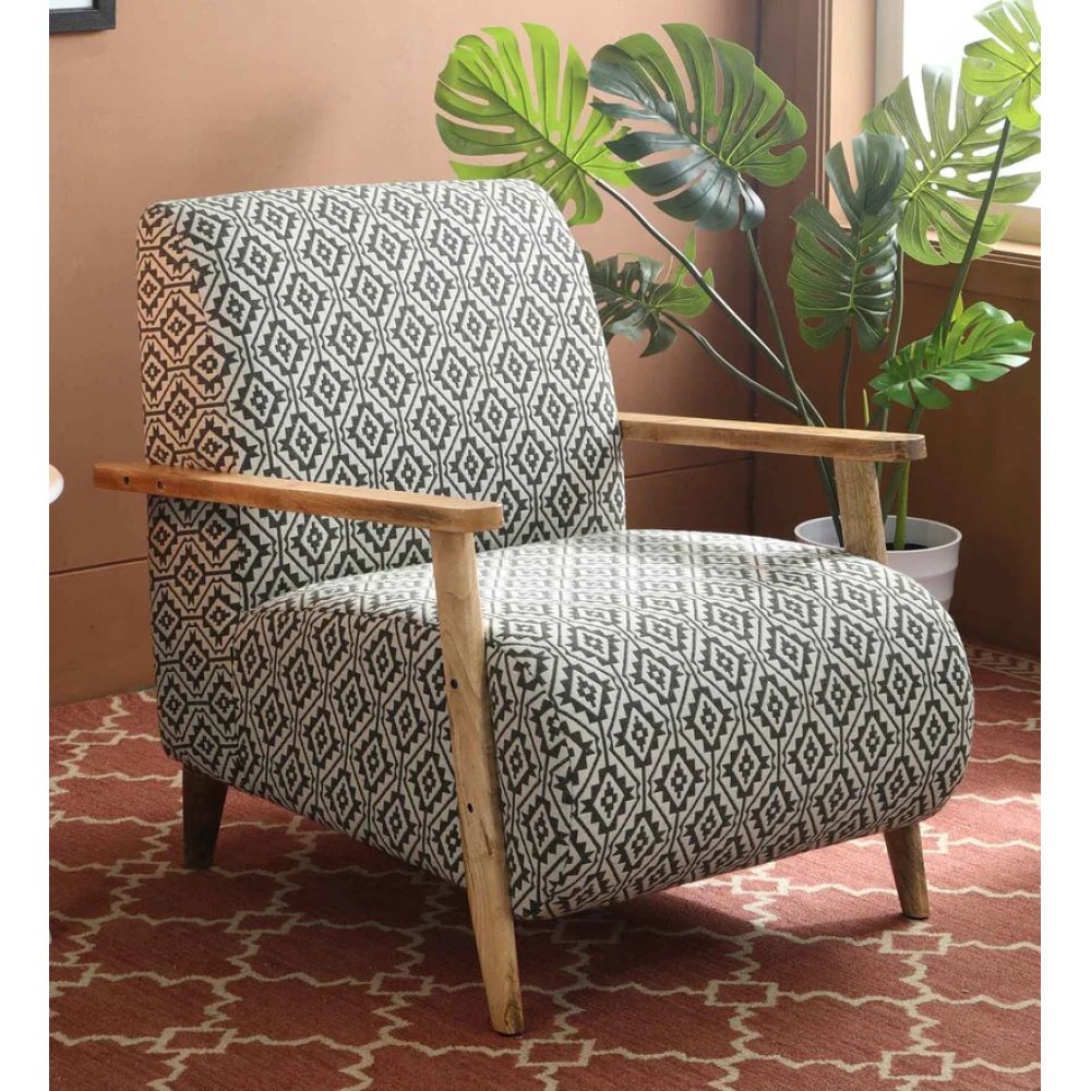 Buy Atreo Fabric Arm Chair In Grey Color Print